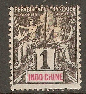 Indo-China 1892 1c Black on azure. SG6.